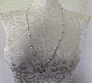 Elegant Gold and White Beaded Lanyard
